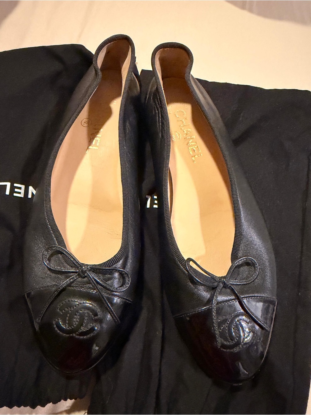 Chanel Black Leather Ballet Flats